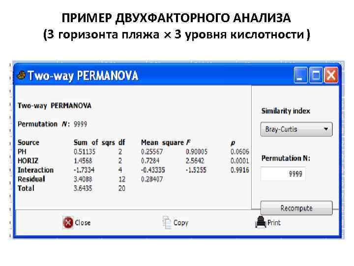ПРИМЕР ДВУХФАКТОРНОГО АНАЛИЗА (3 горизонта пляжа 3 уровня кислотности ) 