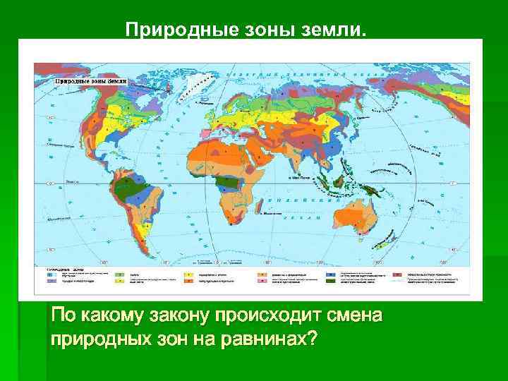 Природные зоны земли. По какому закону происходит смена природных зон на равнинах? 