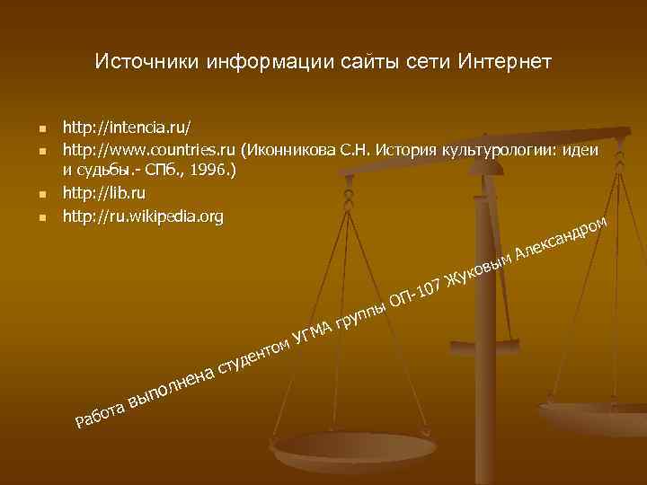 Источники информации сайты сети Интернет n n http: //intencia. ru/ http: //www. countries. ru