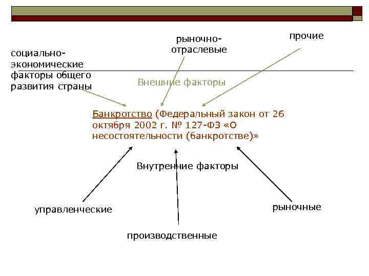 прочие рыночноотраслевые социальноэкономические факторы общего развития страны Внешние факторы Банкротство (Федеральный закон от 26