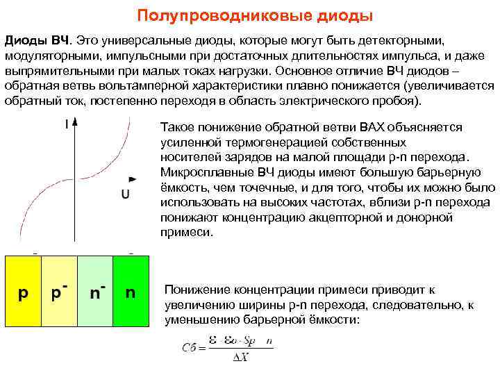 Полупроводниковые диоды Диоды ВЧ. Это универсальные диоды, которые могут быть детекторными, модуляторными, импульсными при