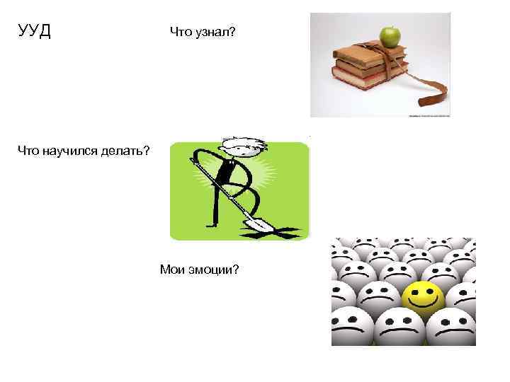 УУД Что узнал? Что научился делать? Мои эмоции? 