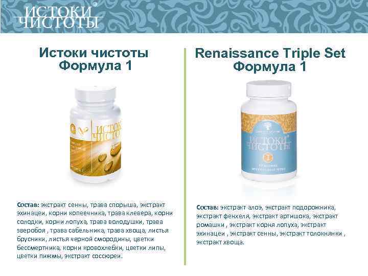 Истоки чистоты Формула 1 Renaissance Triple Set Формула 1 Состав: экстракт сенны, трава спорыша,