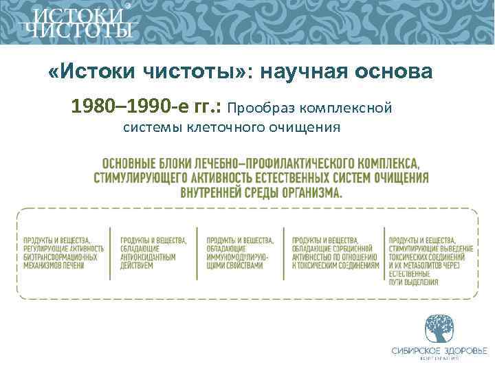  «Истоки чистоты» : научная основа 1980– 1990 -е гг. : Прообраз комплексной системы