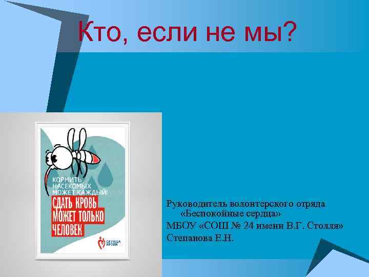 Кто, если не мы? Руководитель волонтерского отряда «Беспокойные сердца» МБОУ «СОШ № 24 имени