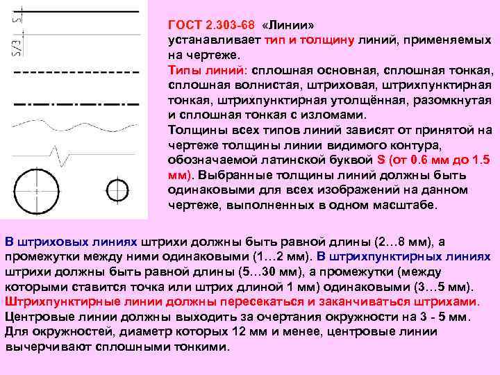 ГОСТ 2. 303 -68 «Линии» устанавливает тип и толщину линий, применяемых на чертеже. Типы