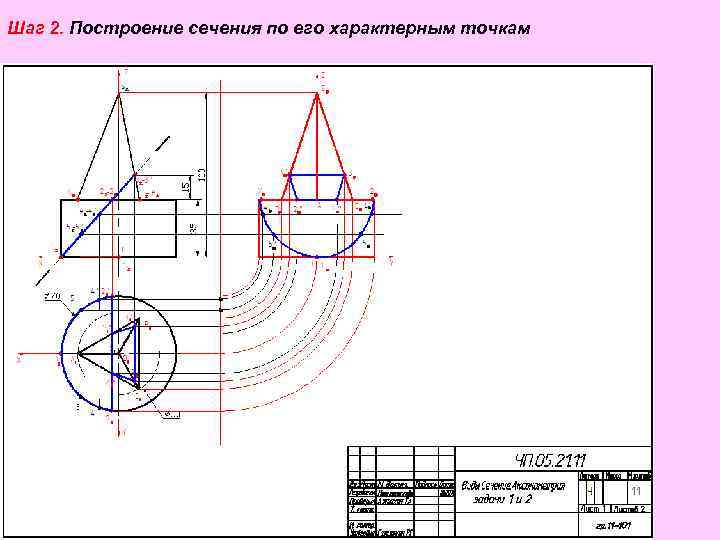 Шаг 2. Построение сечения по его характерным точкам 