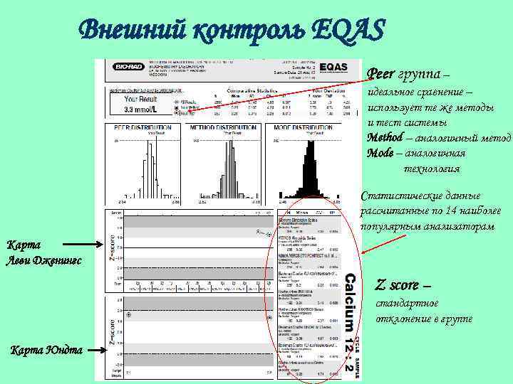 Внешний контроль EQAS Peer группа – идеальное сравнение – использует те же методы и