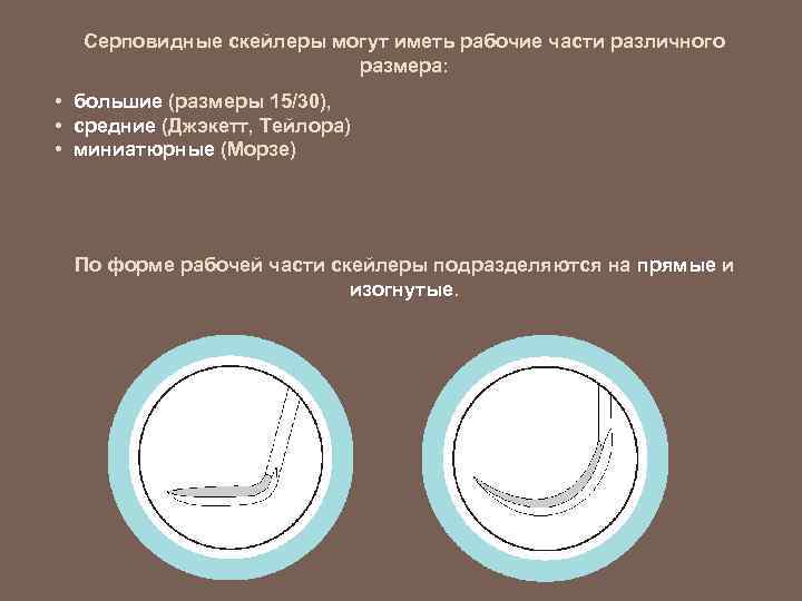 Серповидные скейлеры могут иметь рабочие части различного размера: • большие (размеры 15/30), • средние