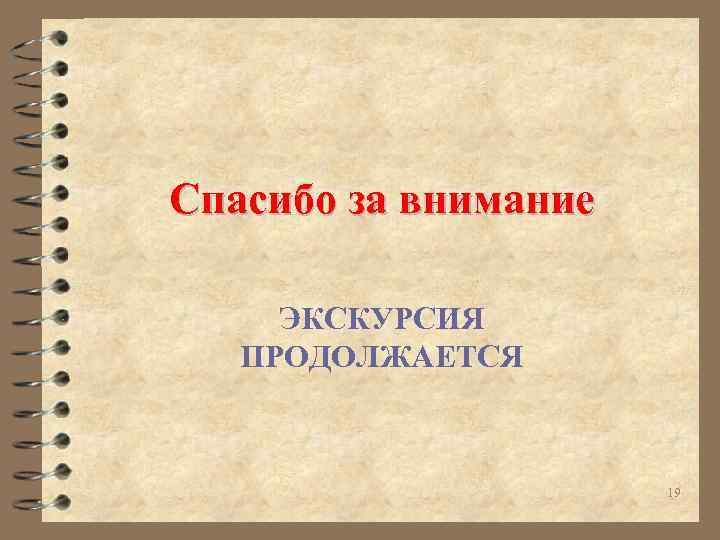 Спасибо за внимание ЭКСКУРСИЯ ПРОДОЛЖАЕТСЯ 19 