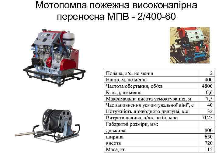 Мотопомпа пожежна високонапірна переносна МПВ - 2/400 -60 