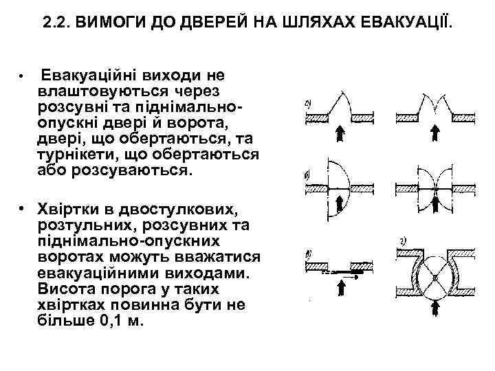 2. 2. ВИМОГИ ДО ДВЕРЕЙ НА ШЛЯХАХ ЕВАКУАЦІЇ. • Евакуаційні виходи не влаштовуються через