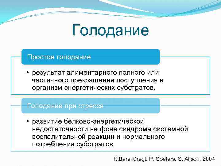 Голодание Простое голодание • результат алиментарного полного или частичного прекращения поступления в организм энергетических