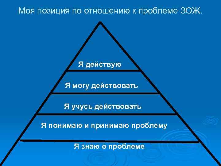 Моя позиция по отношению к проблеме ЗОЖ. Я действую Я могу действовать Я учусь