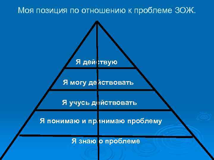 Моя позиция по отношению к проблеме ЗОЖ. Я действую Я могу действовать Я учусь