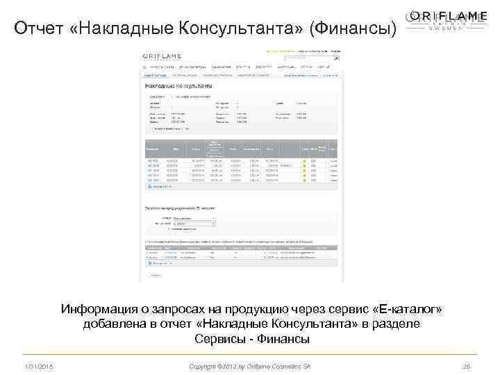 Отчет «Накладные Консультанта» (Финансы) Информация о запросах на продукцию через сервис «Е-каталог» добавлена в