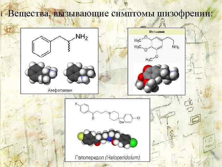 Вещества, вызывающие симптомы шизофрении: 