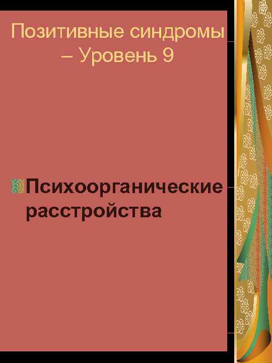 Позитивные синдромы – Уровень 9 Психоорганические расстройства 