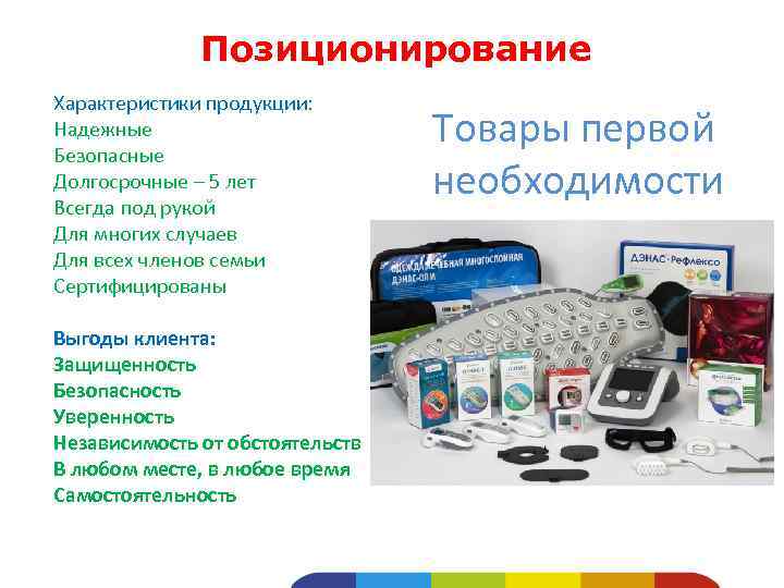 Позиционирование Характеристики продукции: Надежные Безопасные Долгосрочные – 5 лет Всегда под рукой Для многих