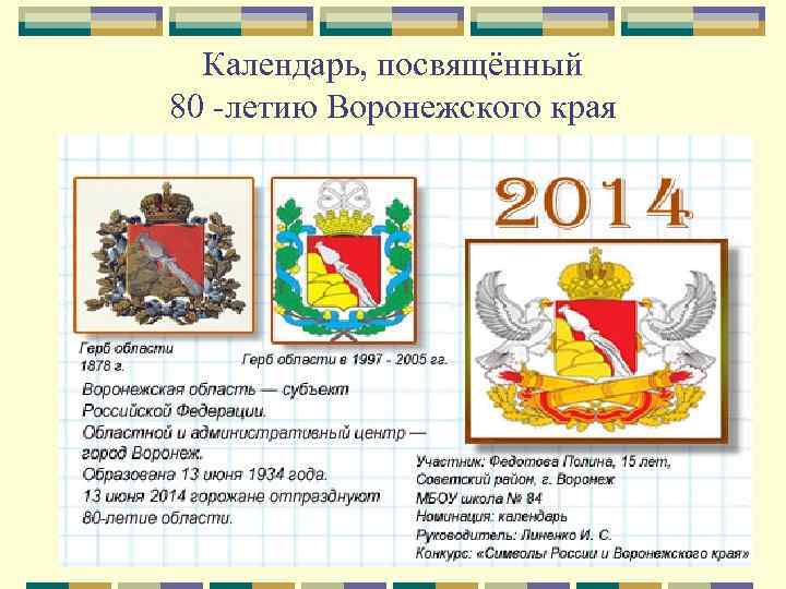 Календарь, посвящённый 80 -летию Воронежского края 