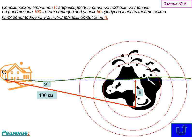 Задача № 6. Сейсмической станцией С зафиксированы сильные подземные толчки на расстоянии 100 км