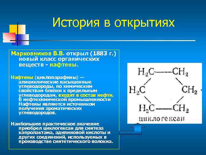 Особенности химического строения углеводородов. 1883 — Открыл новый класс органических соединений — нафтены.. Алициклические насыщенные углеводороды. Парафины нафтены и ароматические углеводороды. Нафтены в нефти.