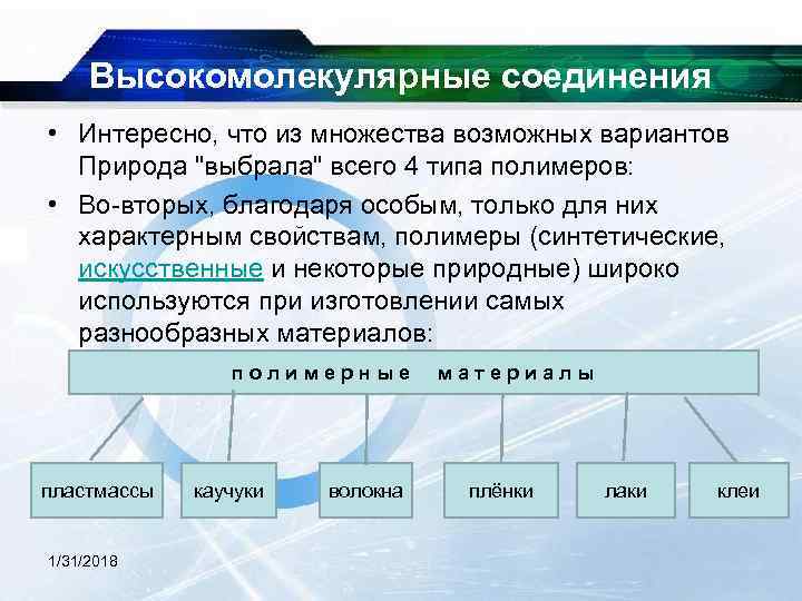  Высокомолекулярные соединения • Интересно, что из множества возможных вариантов Природа 