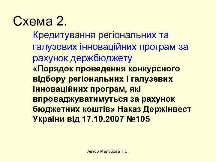 Схема 2. Кредитування регіональних та галузевих інноваційних програм за рахунок держбюджету «Порядок проведення конкурсного