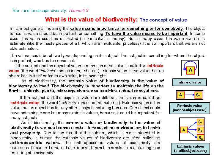 Bio- and landscape diversity: Theme # 3 What is the value of biodiversity: The