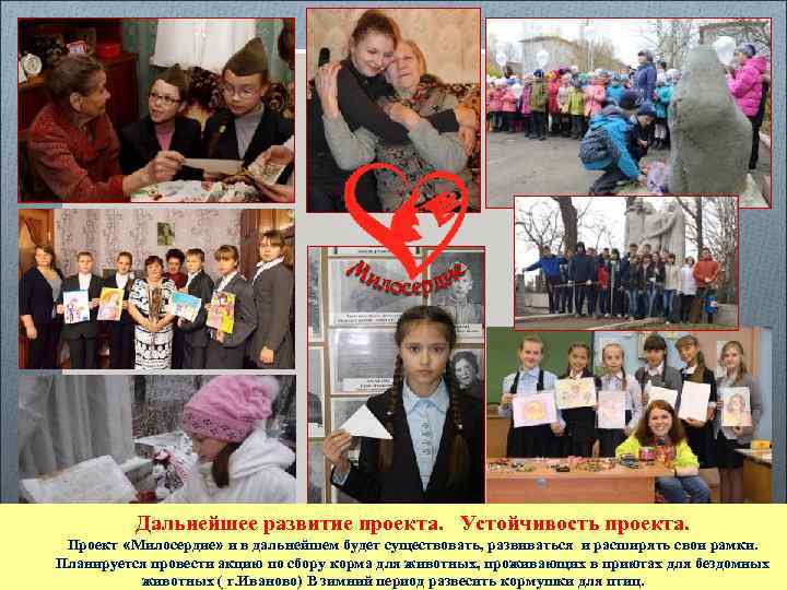 Дальнейшее развитие проекта. Устойчивость проекта. Проект «Милосердие» и в дальнейшем будет существовать, развиваться и