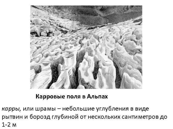 Карровые поля в Альпах карры, или шрамы – небольшие углубления в виде рытвин и