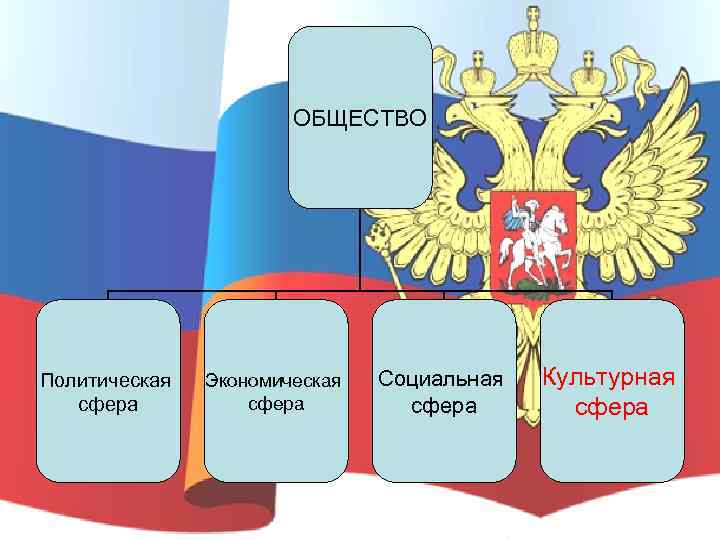 ОБЩЕСТВО Политическая сфера Экономическая сфера Социальная сфера Культурная сфера 