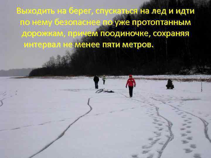 Выходить на берег, спускаться на лед и идти по нему безопаснее по уже протоптанным