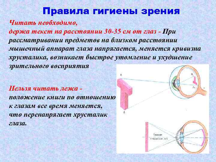 Правила гигиены зрения Читать необходимо, держа текст на расстоянии 30 -35 см от глаз