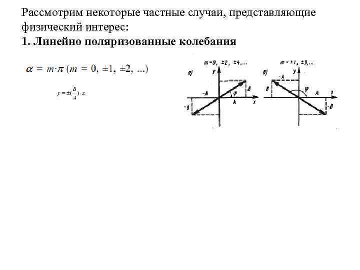 Рассмотрим некоторые частные случаи, представляющие физический интерес: 1. Линейно поляризованные колебания 