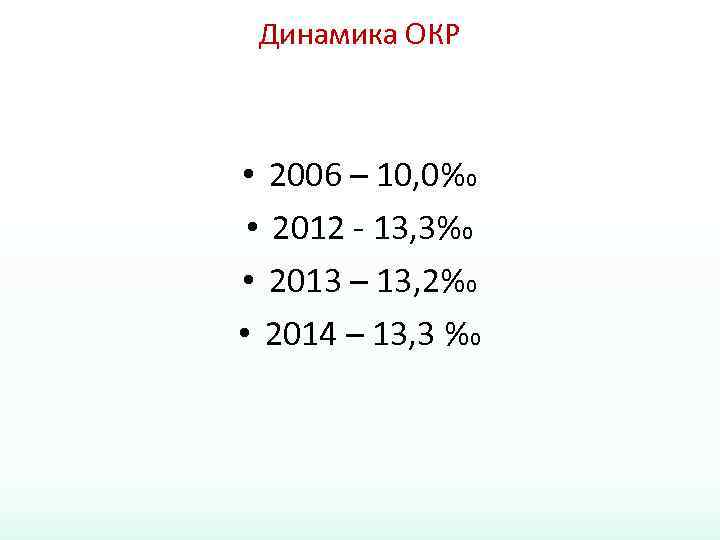 Динамика ОКР • 2006 – 10, 0‰ • 2012 - 13, 3‰ • 2013