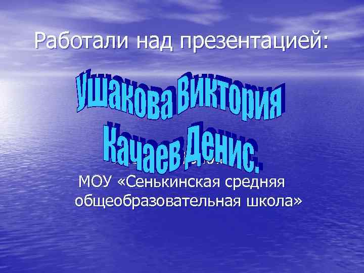 Работали над презентацией: Ученики 10 класса МОУ «Сенькинская средняя общеобразовательная школа» 