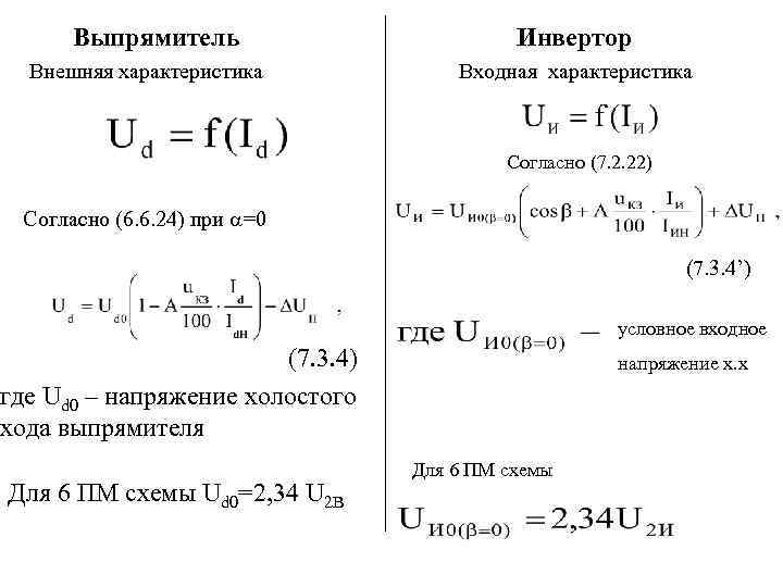 Выпрямитель Внешняя характеристика Инвертор Входная характеристика Согласно (7. 2. 22) Согласно (6. 6. 24)