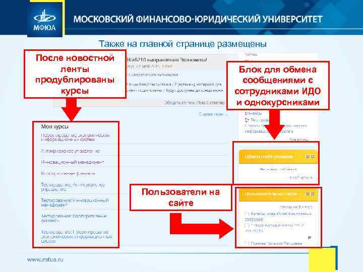 Также на главной странице размещены После новостной ленты продублированы курсы Блок для обмена сообщениями