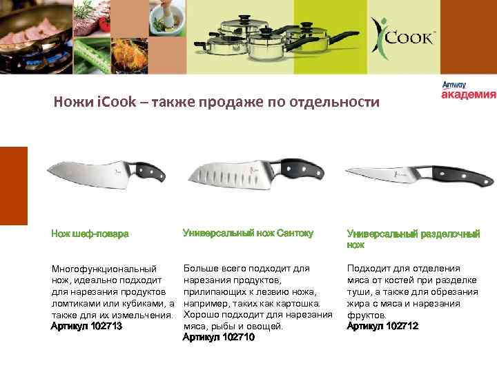 Ножи i. Cook – также продаже по отдельности Нож шеф-повара Универсальный нож Сантоку Универсальный