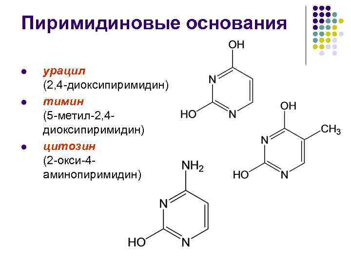 Содержит урацил. Урацил (2,6 – диоксипиримидин). 2-Амино-4,6-диоксипиримидин. Цитозин(4-Амино-2-гидроксипиримидин). 2 4 Диоксипиримидин.