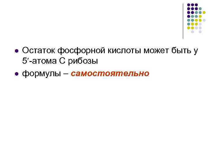 l l Остаток фосфорной кислоты может быть у 5 -атома С рибозы формулы –