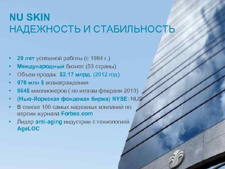 NU SKIN НАДЕЖНОСТЬ И СТАБИЛЬНОСТЬ • • 29 лет успешной работы (с 1984 г.