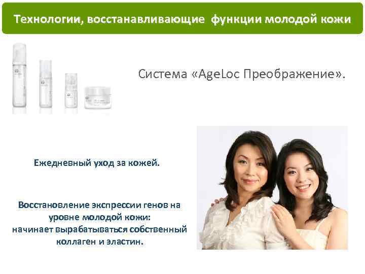 Технологии, восстанавливающие функции молодой кожи Система «Age. Loc Преображение» . Ежедневный уход за кожей.