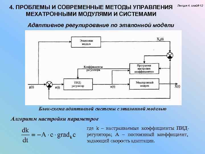 4. ПРОБЛЕМЫ И СОВРЕМЕННЫЕ МЕТОДЫ УПРАВЛЕНИЯ МЕХАТРОННЫМИ МОДУЛЯМИ И СИСТЕМАМИ Лекция 4, слайд 12