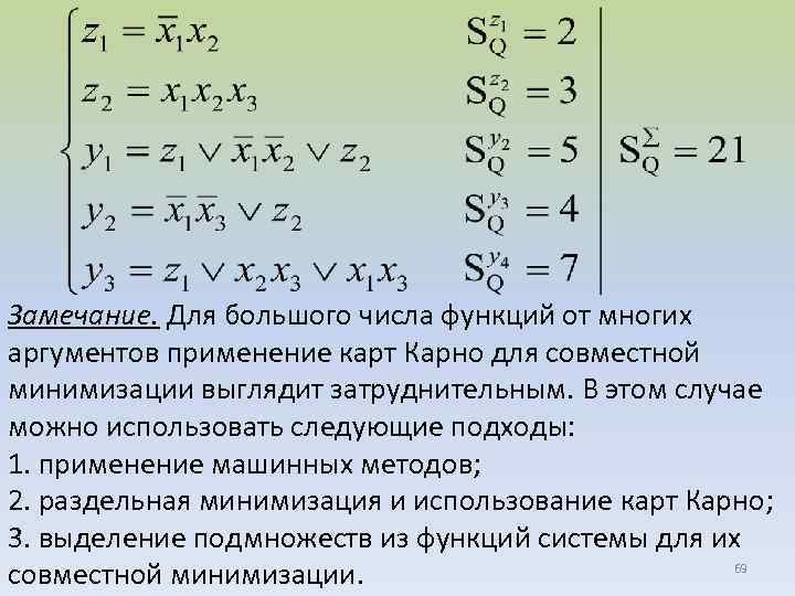 Замечание. Для большого числа функций от многих аргументов применение карт Карно для совместной минимизации