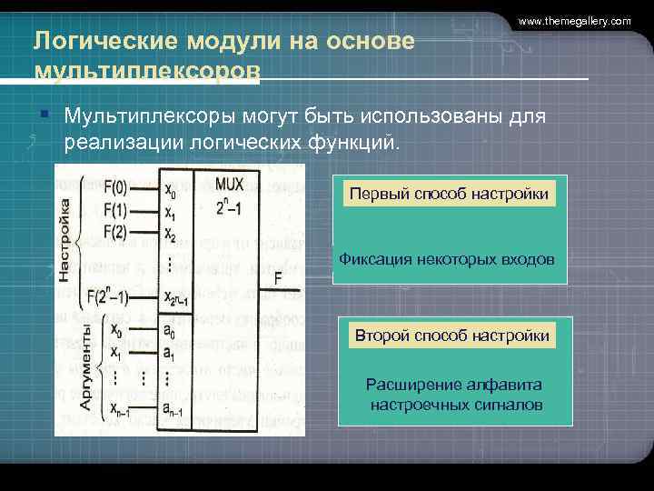  www. themegallery. com Логические модули на основе мультиплексоров § Мультиплексоры могут быть использованы