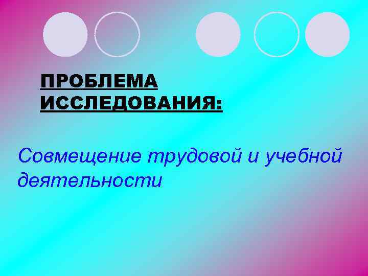 ПРОБЛЕМА ИССЛЕДОВАНИЯ: Совмещение трудовой и учебной деятельности 