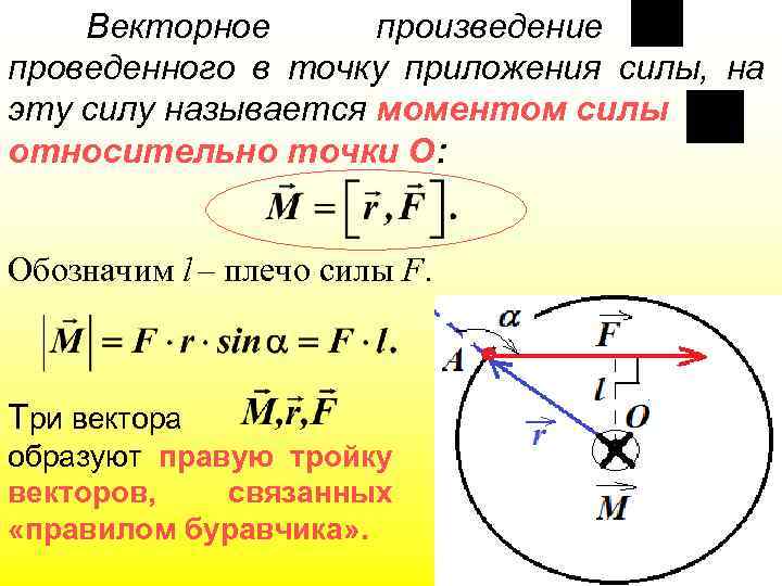 Векторное произведение проведенного в точку приложения силы, на эту силу называется моментом силы относительно