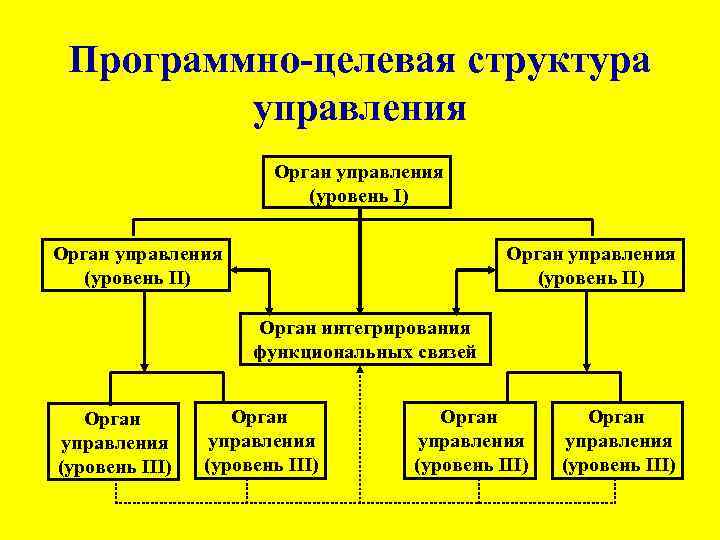 Программно-целевая структура управления Орган управления (уровень I) Орган управления (уровень II) Орган интегрирования функциональных